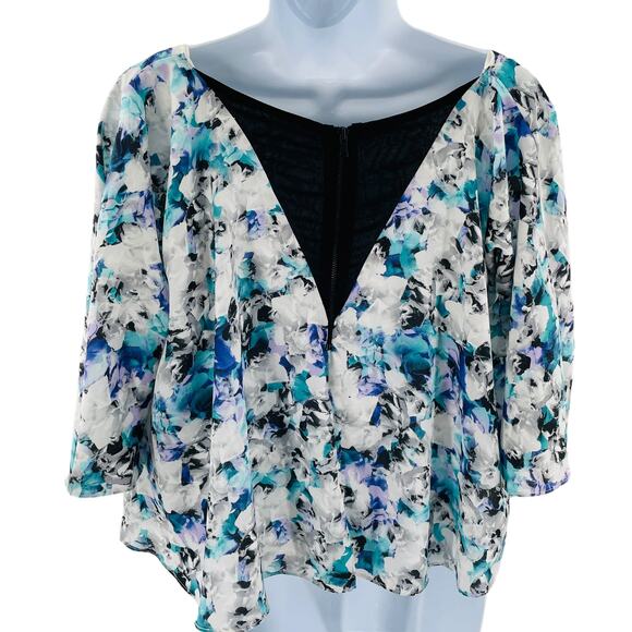 Sam Edelman Blue White Chiffon 3/4 Sleeve Oversized Slinky Swing Blouse Top XS - Picture 2 of 13